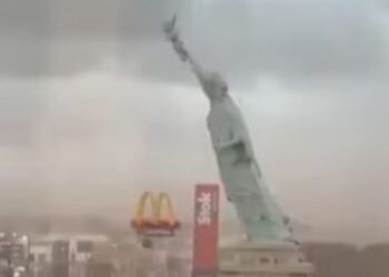 කුණාටුවකින් ලිබර්ටි ප්‍රතිමාව කඩා වැටිලා ?