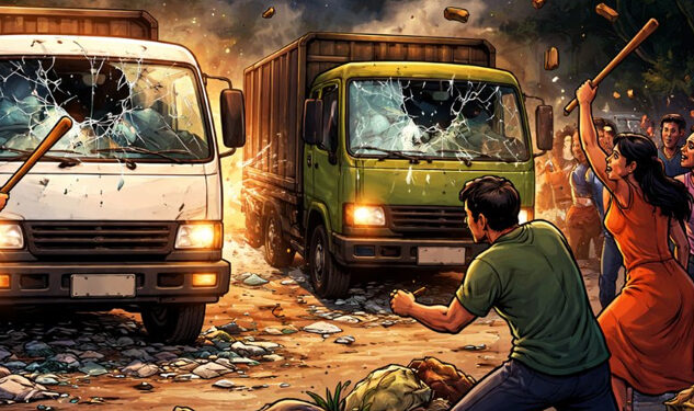 හොරාට කුණු හලන වාහන දෙකක වින්ඩ්ස්ක්රීන් කුඩු