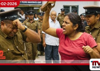 පියාට දරුවා භාරදෙන ලෙස දුන්  අධිකරණ නියෝගයට උරණ වූ මව  අධිකරණයේදී  පොලිස් නිලධාරියකුට සපත්තුවෙන් ගහලා