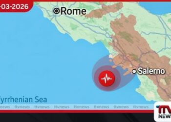 ඉතාලියට ඔබ්බෙන් වූ  ටිරේනියන් මුහුදේ  රික්ටර් මාපක 6.1ක ප්‍රබල භූමිකම්පාවක්