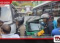 බස් රථ දෙකක් මැදින් යාමට ගිය ත්‍රිරෝද රථයක් අනතුරක