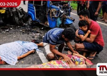 ලොරියක් සහ ත්‍රිරෝද රථයක් ගැටී  කාන්තාවක මරුට