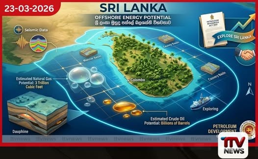 ශ්රී ලංකා මුහුදු පත්ලේ ස්වභාවික වායූ අඩි ට්රිලියන 3ක් සහ බොරතෙල් බැරල් බිලියන ගණනක විභවතාවක්