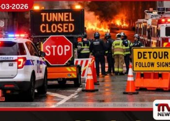 වාහනයක් ගිනිගැනීම නිසා ලින්කන් උමගෙහි උතුරු නාලිකාව තාවකාලිකව වසා දමයි