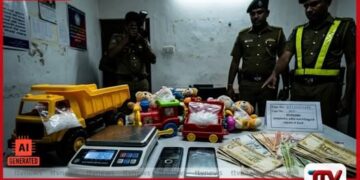 කුරියර් සේවාවක් මුවාවෙන්  සෙල්ලම් බඩු තුළ සඟවා  අයිස් බෙදාහැරි  පුද්ගලයෙකු අත්අඩංගුවට