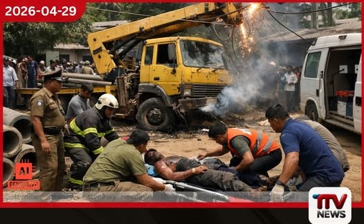 මිල්ලනියේදී බූම් ට්‍රක් රථයක්  අධි බලැති  විදුලි රැහැනක ගැටෙයි දෙදෙනෙකුට බරපතළ තුවාල