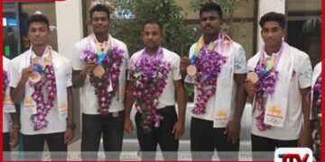 චීනයේදී දස්කම් පෑ  ලක් වෙරළ කබඩි කණ්ඩායම්  පදක්කම් සමඟින්  දිවයිනට