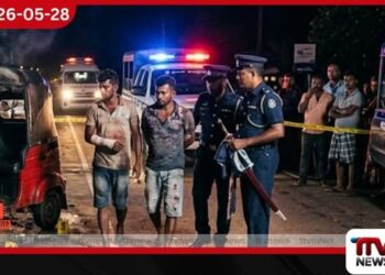 පැරණි කෝන්තරයක් නිසා  ත්‍රිරෝද රථයකට ගිනි තබා,  පුද්ගලයකුට කඩුවෙන් පහර දුන්  දෙදෙනෙක් අත්අඩංගුවට