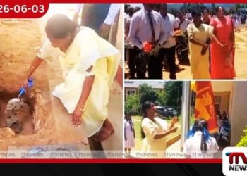 පාර්ලිමේන්තු මන්ත්රීනී අම්බිගා සැමුවෙල් හපුතලේ පාසලක නව වැසිකිළි පද්ධතියකට මුල්ගල් තබයි