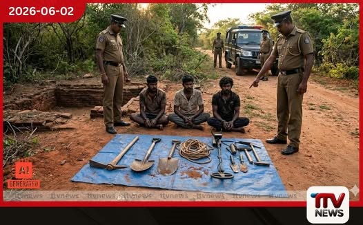 පුරාවස්තු කැණීම් කළ තිදෙනෙක් උපකරණ සමඟ අත්අඩංගුවට