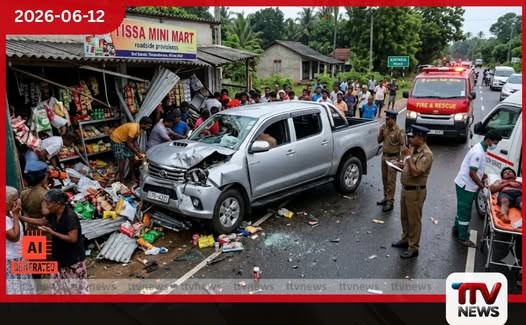 තිස්සමහාරාමයේදී කැබ් රථයක් පාලනය ගිලිහී වෙළඳසැලක ගැටෙයි