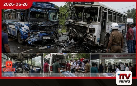 මාතරදී බස් රථ දෙකක් මුහුණට මුහුණ ගැටේ