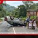 දුන්හිඳදී මෝටර් රථයක්  මාර්ගය මැද පෙරළෙයි