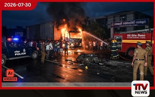 යතුරුපැදියක් කන්ටේනර් රථයක ගැටී තරුණයින් දෙදෙනෙකු මරුට…