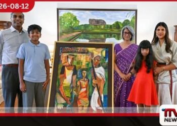 මහත්මා ගාන්ධීගේ 1927 ලංකා සංචාරය සිහිගන්වන සිතුවමක් නවදිල්ලියේ ශ්රී ලංකා මහ කොමසාරිස් කාර්යාලයට