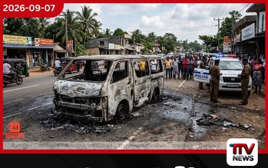 මොරොන්තුඩුවේදී ගමන් ගත් වෑන් රථයක් හදිසියේ ගිනිගෙන විනාශවෙයි…