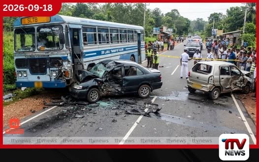 පැල්වෙහෙරදී බස් රථයක් මෝටර් රථ දෙකක ගැටී දඹුල්ල ජාතික පාසලේ විදුහල්පතිවරයා ජීවිතක්ෂයට
