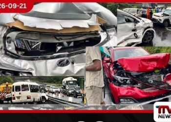 ගැලණිගම අධිවේගී මාර්ගයේ වාහන රැසක් එකිනෙක ගැටී 10කට වැඩි පිරිසක්  රෝහලට