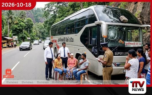 පහළ කඩුගන්නාවේදී බස් රථයක් මතට ගලක් වැටී මගීන් දෙදෙනෙකුට තුවාල